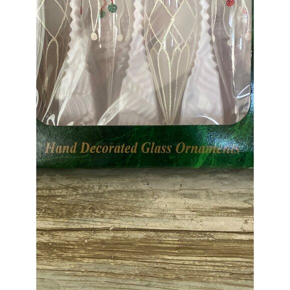 Vintage Bradford Trimmeries Icicle Finial Glass Ornaments Set 4 Frosted in Box - Picture 5 of 9